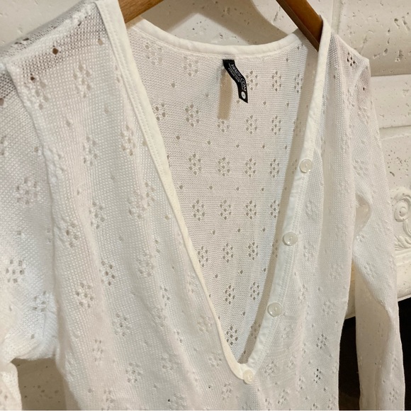 White Lace Long Sleeve Loungewear Bodysuit Size Small - Picture 3 of 8